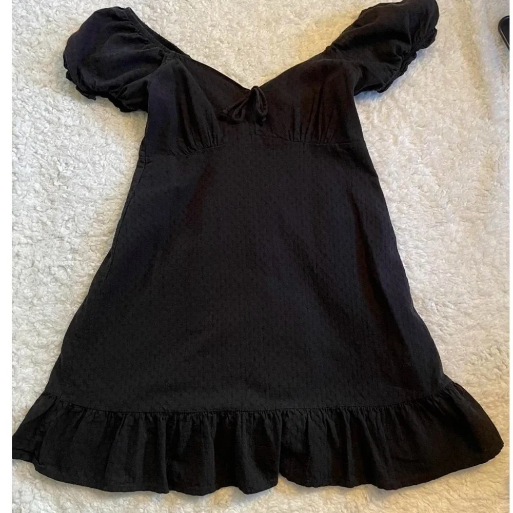 wild fable Black Puff-Sleeve Tie-Front Mini Dress - Picture 3 of 9